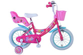 Barbie 14 inch kinderfiets - Roze meisjesfiets met handremmen, verstelbare zadelhoogte, veilige zijwieltjes, poppenzitje, bel, mandje - Fitmarkt